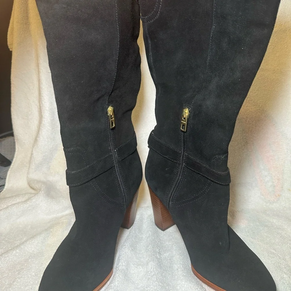 Coach Beverly Calf Black Suede Heeled Boots with Buckle Detail Size 7.5